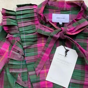 Current/ Elliott Ruffle Plaid Bow Button Up NWT ✨